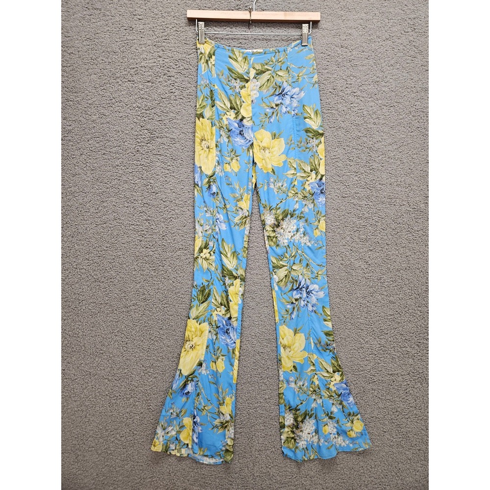 Acne Studios Floral Flare Pants 32 Blue Yellow Viscose Italian Designer Y2K